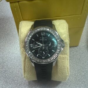 Invicta Black and Silver Watch with Crystal Accents